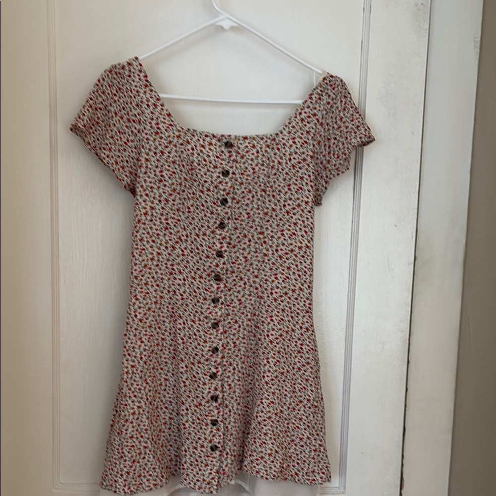 American Eagle Outfitters Cream Mini Dress with Red Floral Print